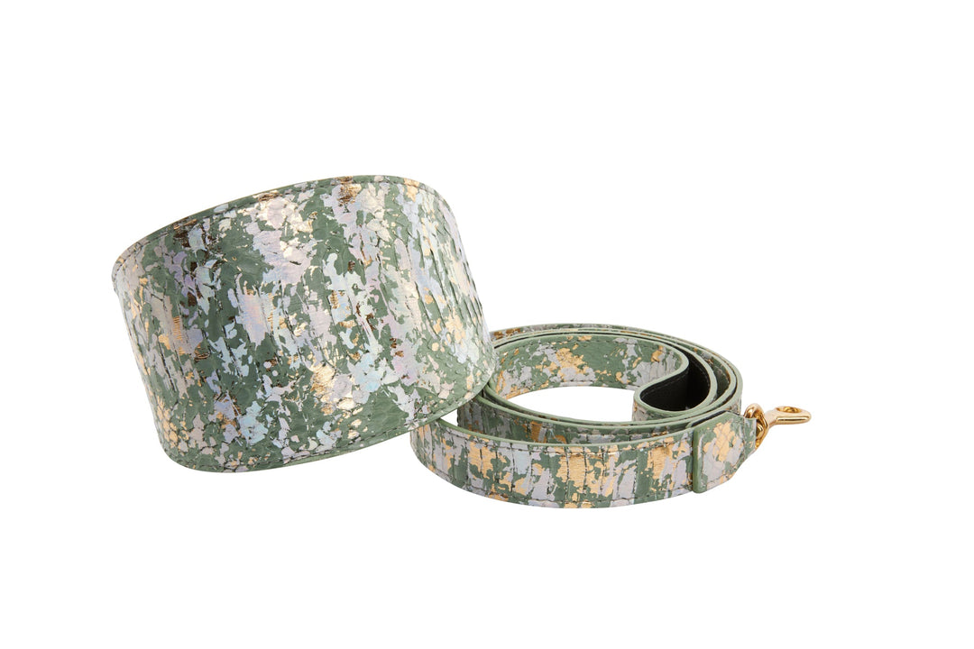 Luxury Pet Fashion Custom Art Deco Snakeskin Wide Collar  &amp; Leash Set