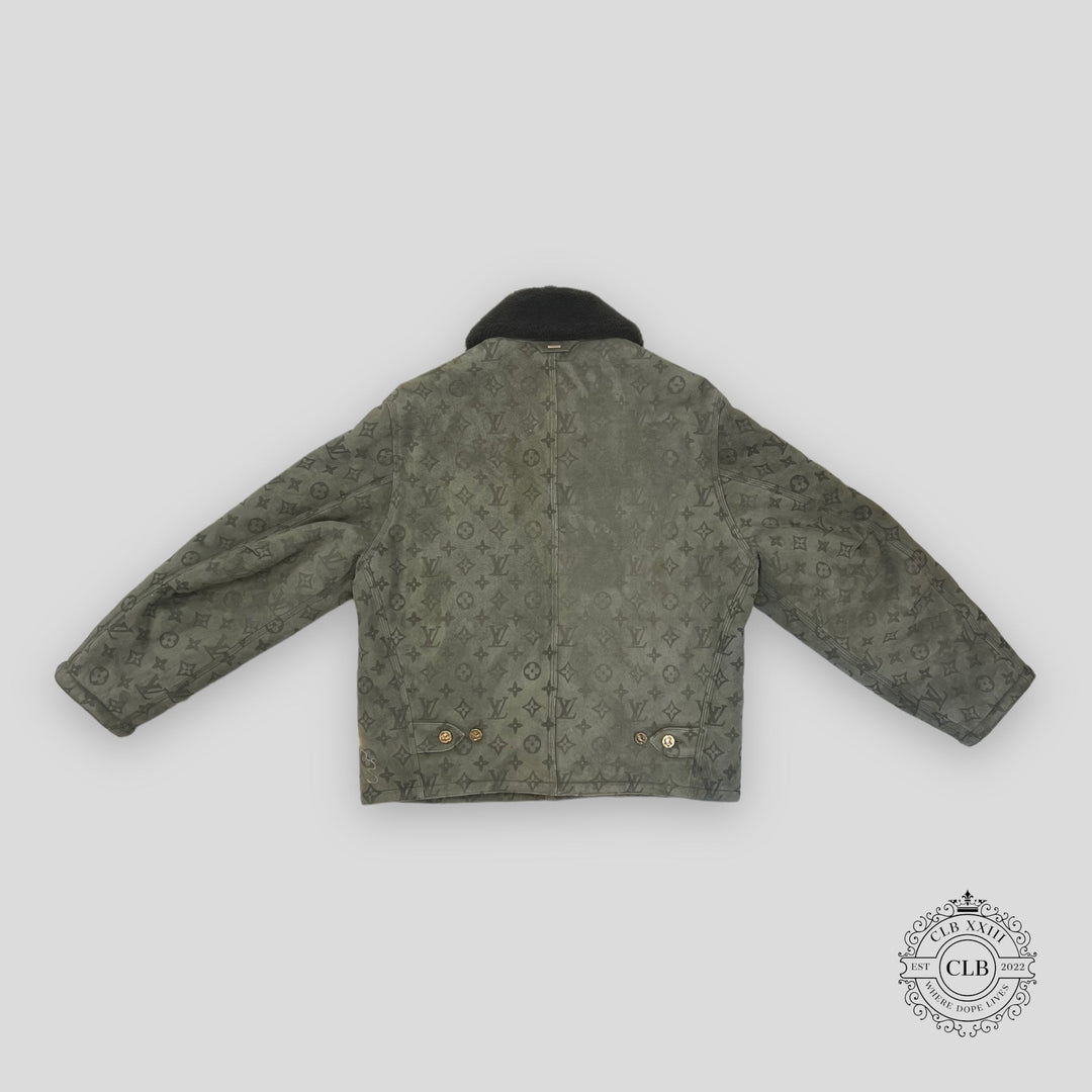 Green jacket with a pattern on a white background