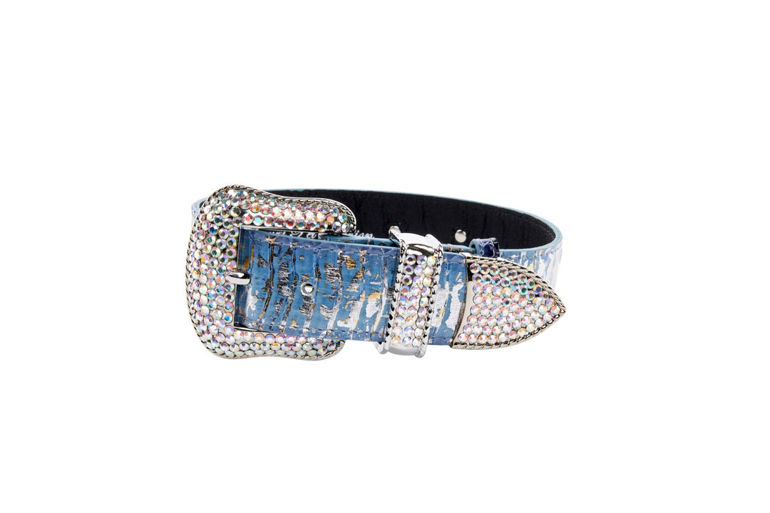 Light Blue/Dark Blue Silver Iridescent Snake/Swarovski Collar