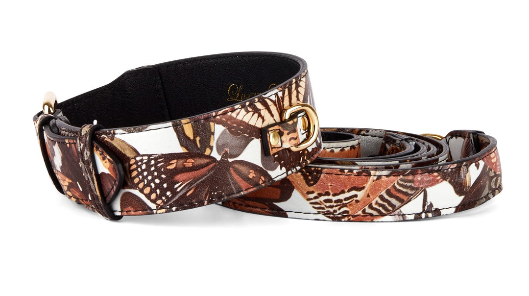 Butterfly Print Italian Leather Classic Collar &amp; Leash Set