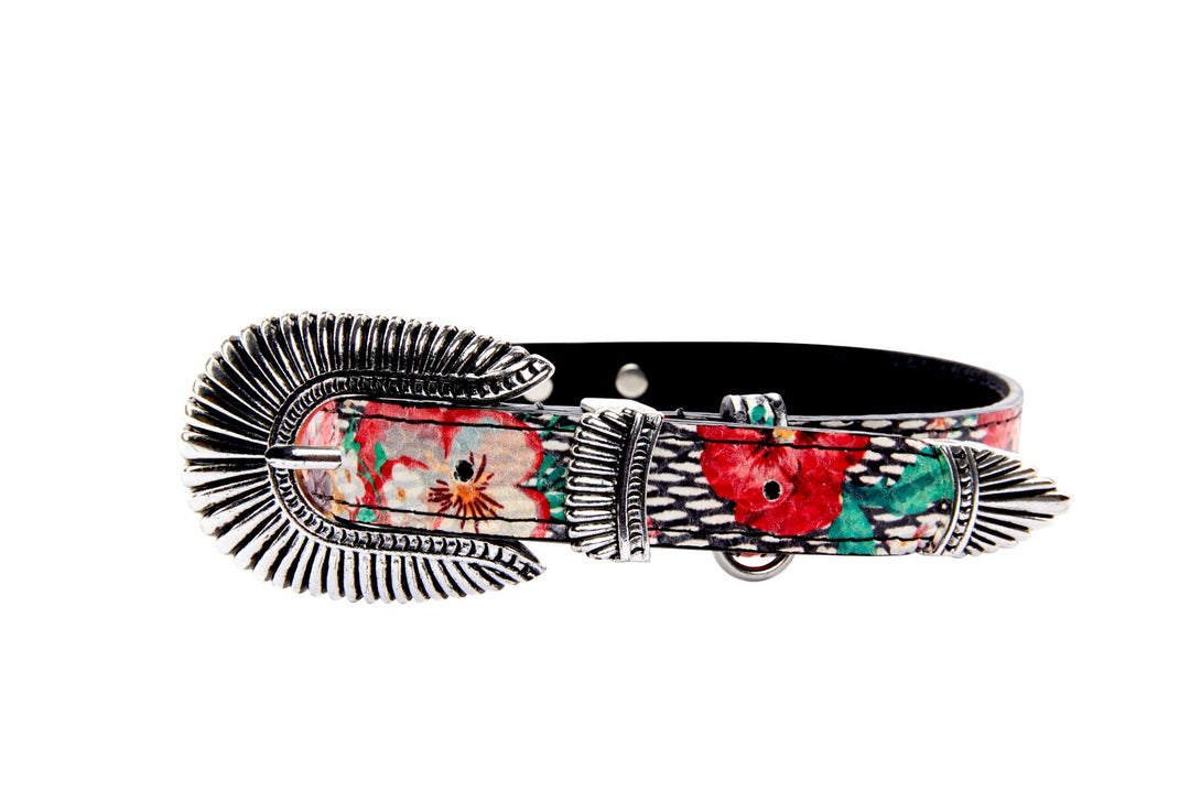 Pansy and Snake Print Embossed Italian Leather With Ornate Italian Hardware