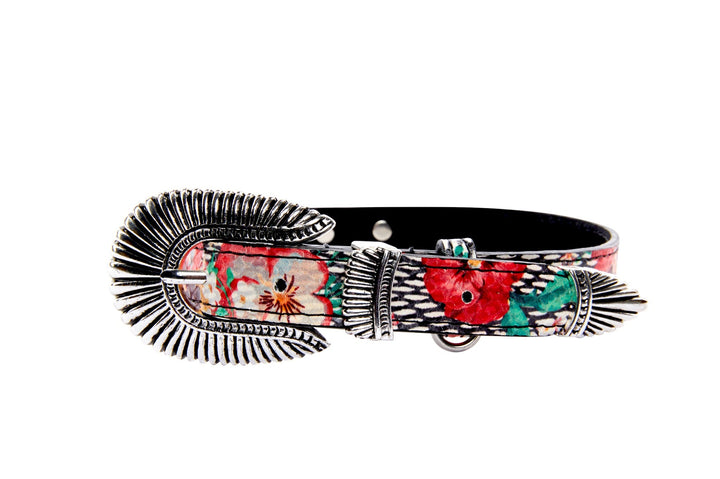 Pansy and Snake Print Embossed Italian Leather With Ornate Italian Hardware
