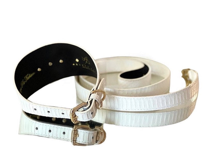 Luxury Pet Fashion Matte White Snakeskin Wide Collar &amp; Leash Set