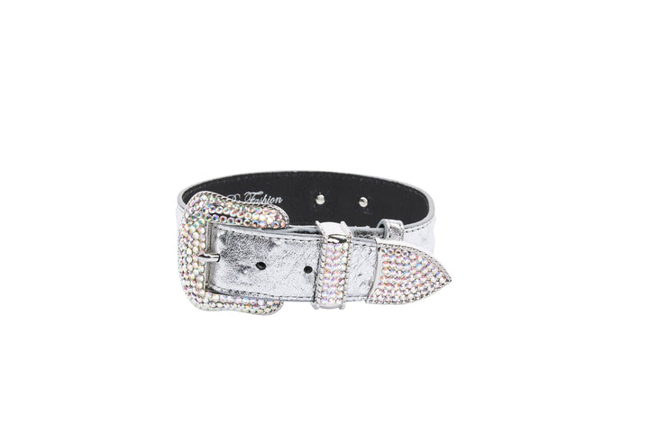 Silver Studded Italian Leather Collar, Leash Harness Set