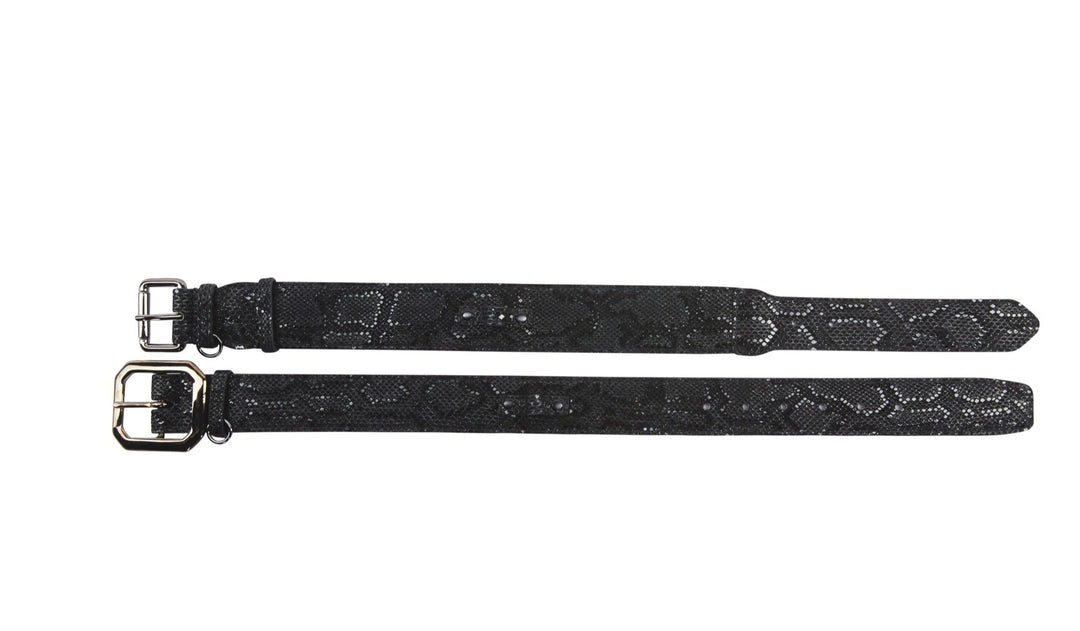 Glamorous Black Snake Print Italian Leather With Gun Metal Grey Hardware Collar Set Of 2