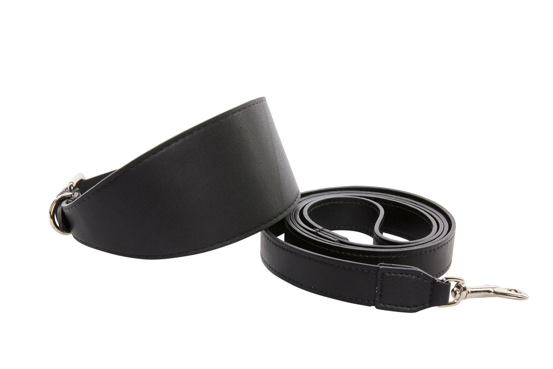 Black Vegan Leather 2” Wide Style Collar &amp; Leash Set