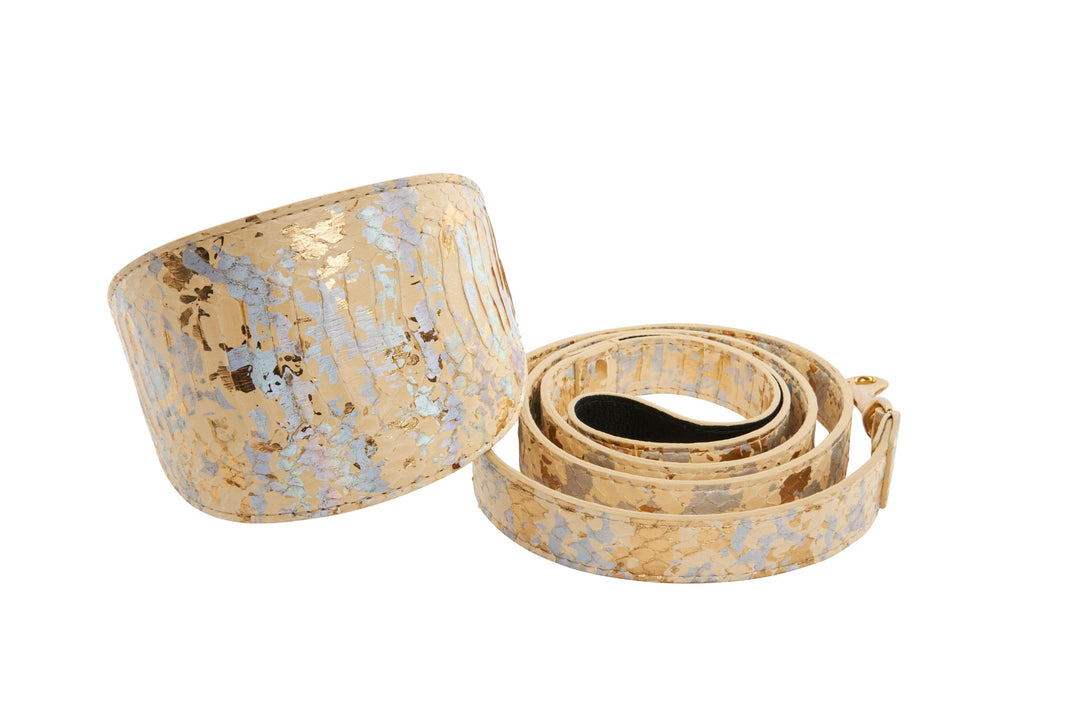 Luxury Pet Fashion Custom Art Deco Snakeskin Wide Collar &amp; Leash Set