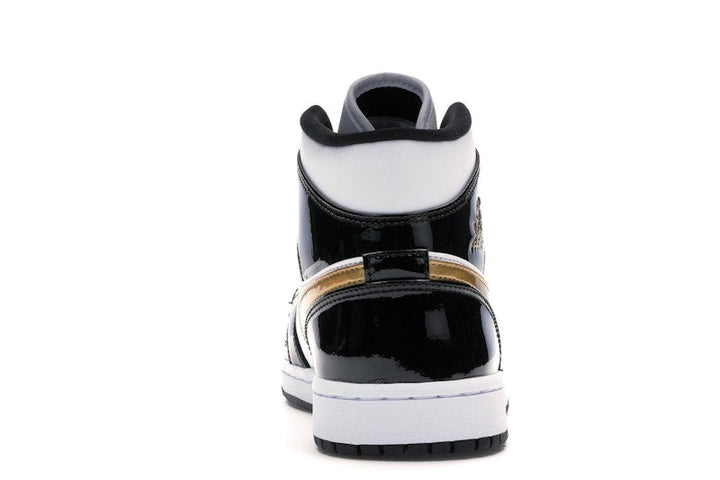 Jordan 1 Mid Patent Black White Gold