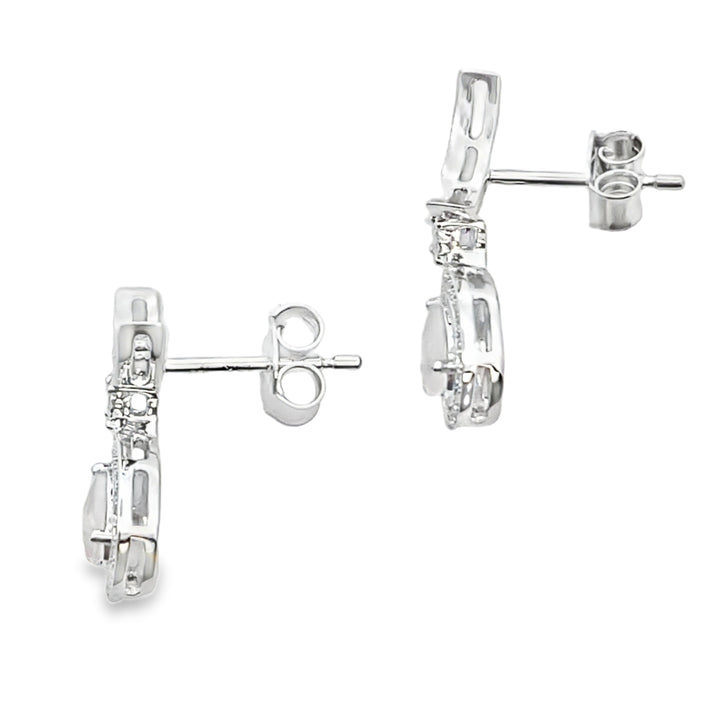 Rose Quartz Diamond Dangle Earrings 10KT White Gold
