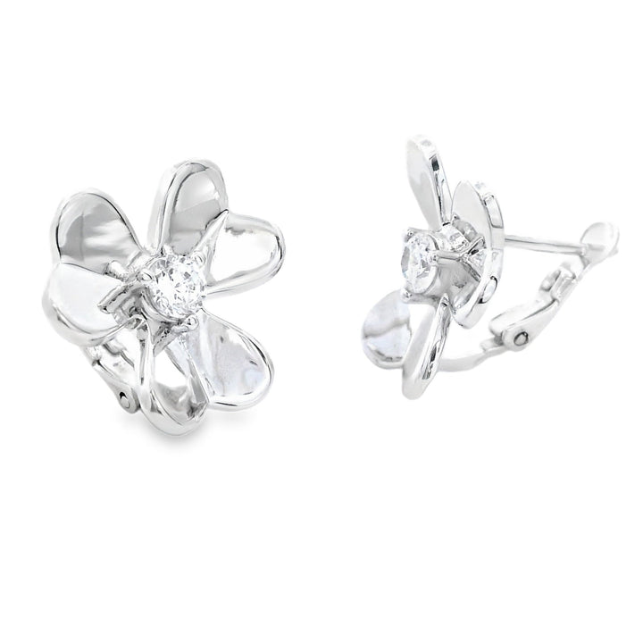 Cubic Zirconia Flower Earrings Sterling Silver
