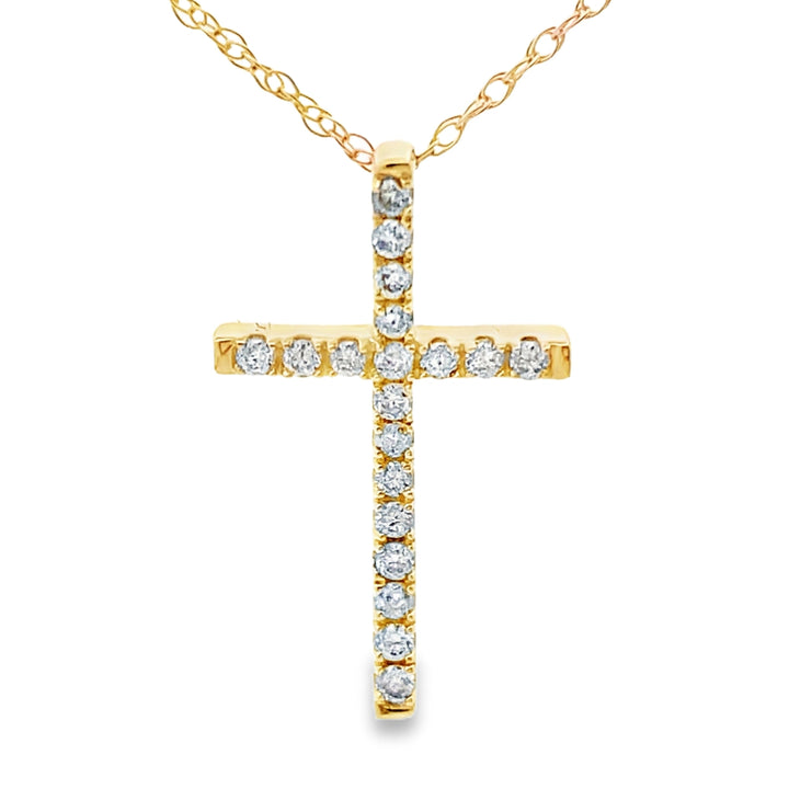 .13ct Diamond Cross Religious Pendant 14KT Yellow Gold