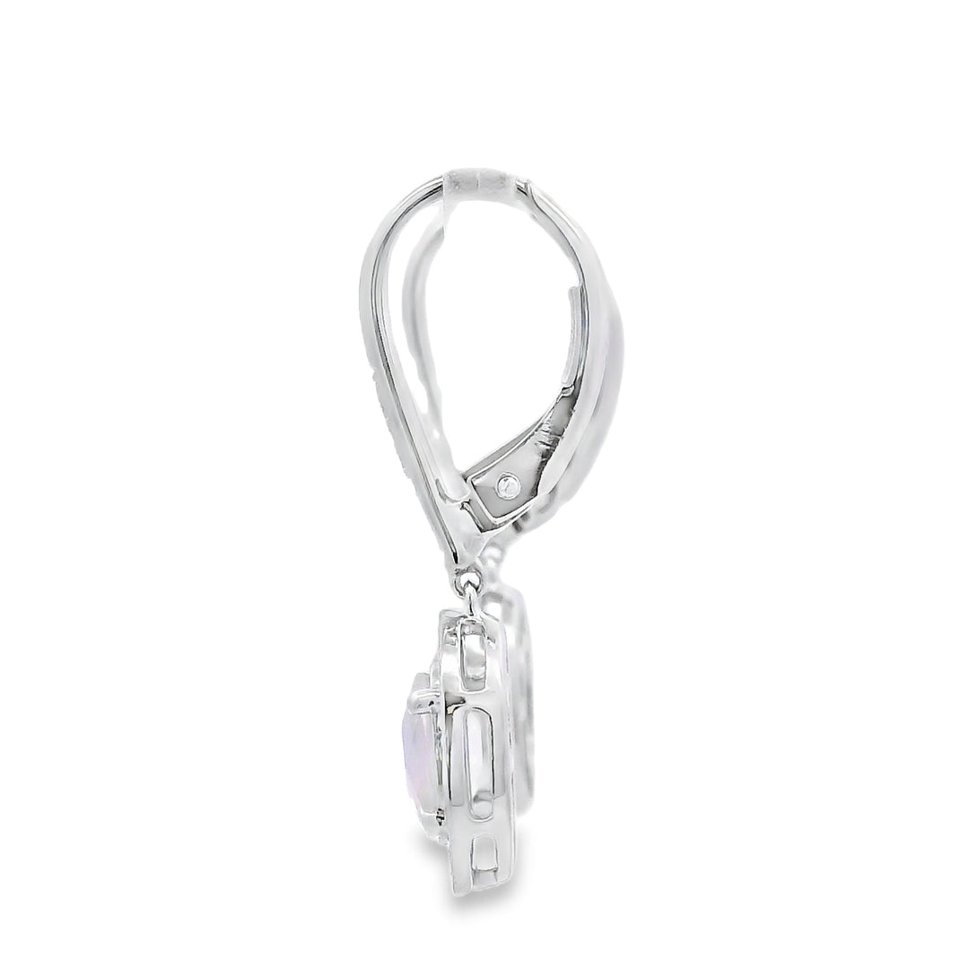 Rose Quartz Diamond Dangle Earrings 10KT White Gold