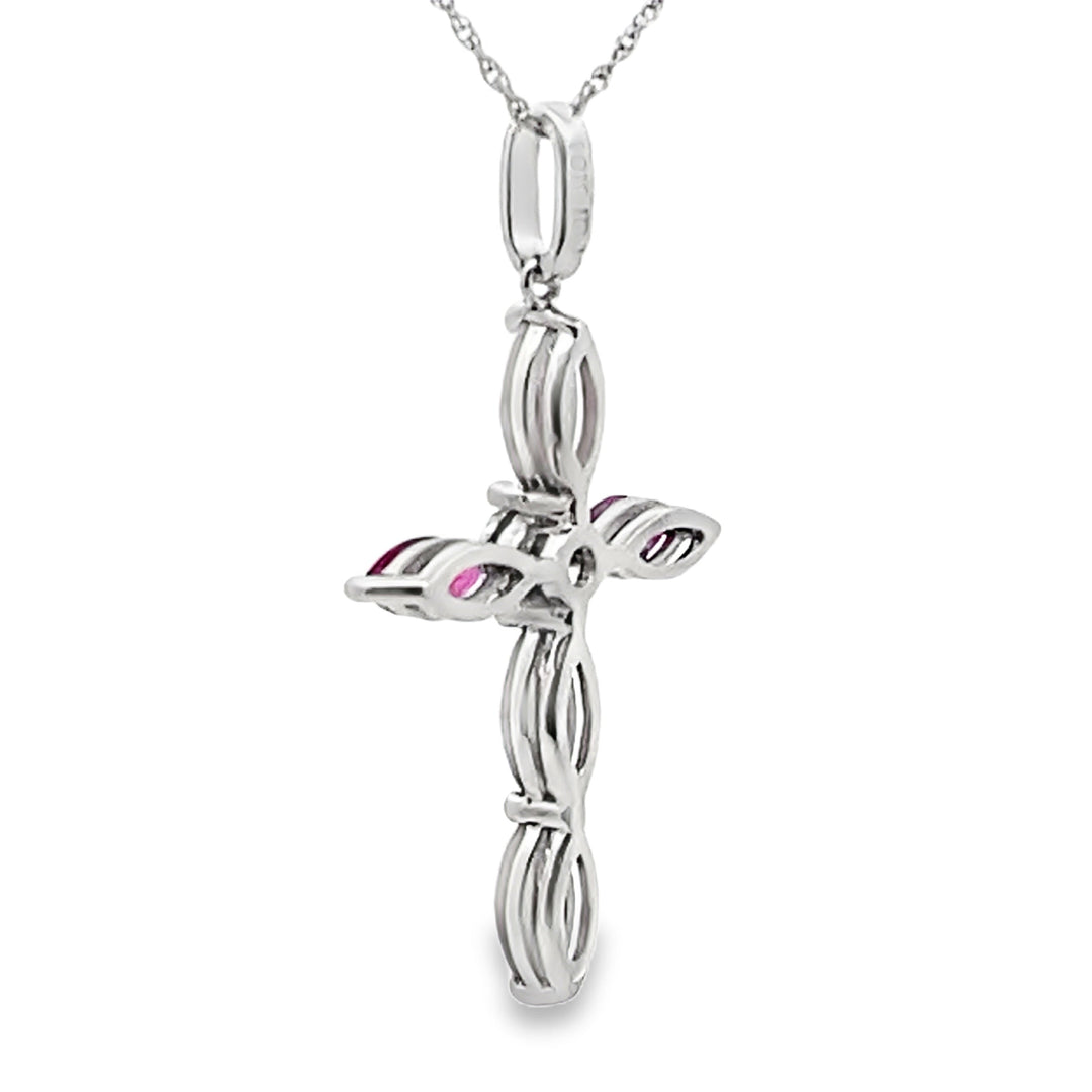 Ruby Diamond Cross Religious Pendant 10KT White Gold