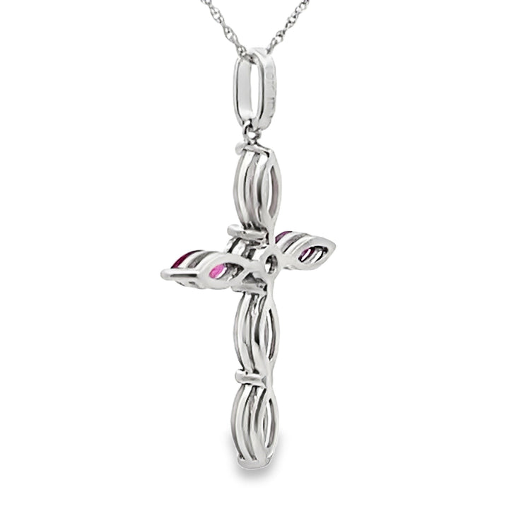 Ruby Diamond Cross Religious Pendant 10KT White Gold