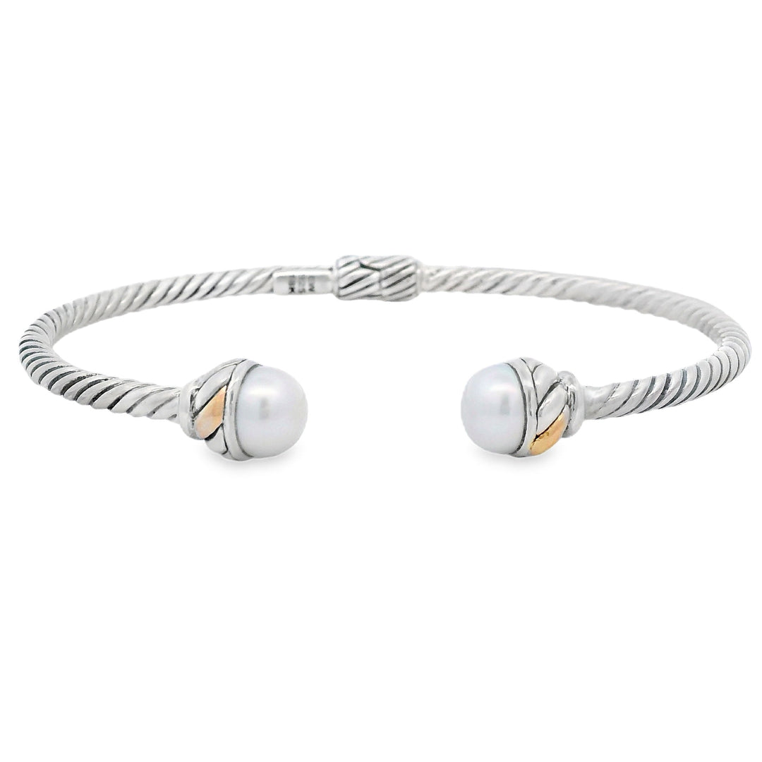 Pearl Bangle Bracelet Sterling Silver 18KT Gold
