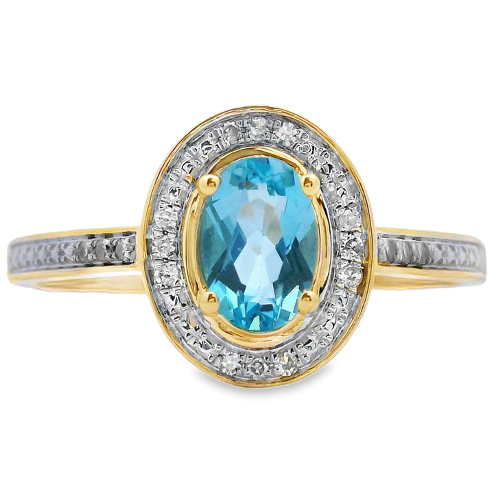 .49ct Blue Topaz Diamond Ring 10KT Yellow Gold