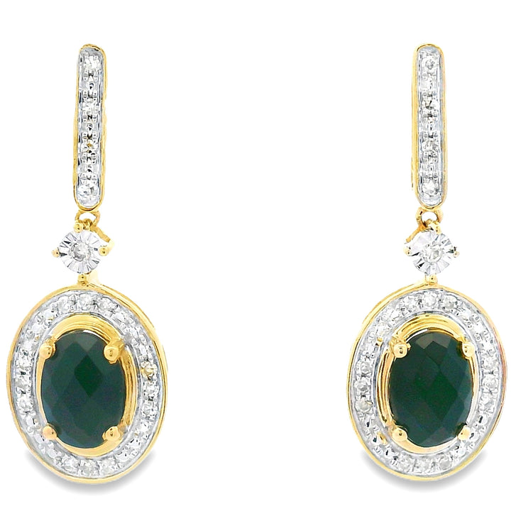 1.06ct Onyx Diamond Dangle Earrings 10KT Yellow Gold