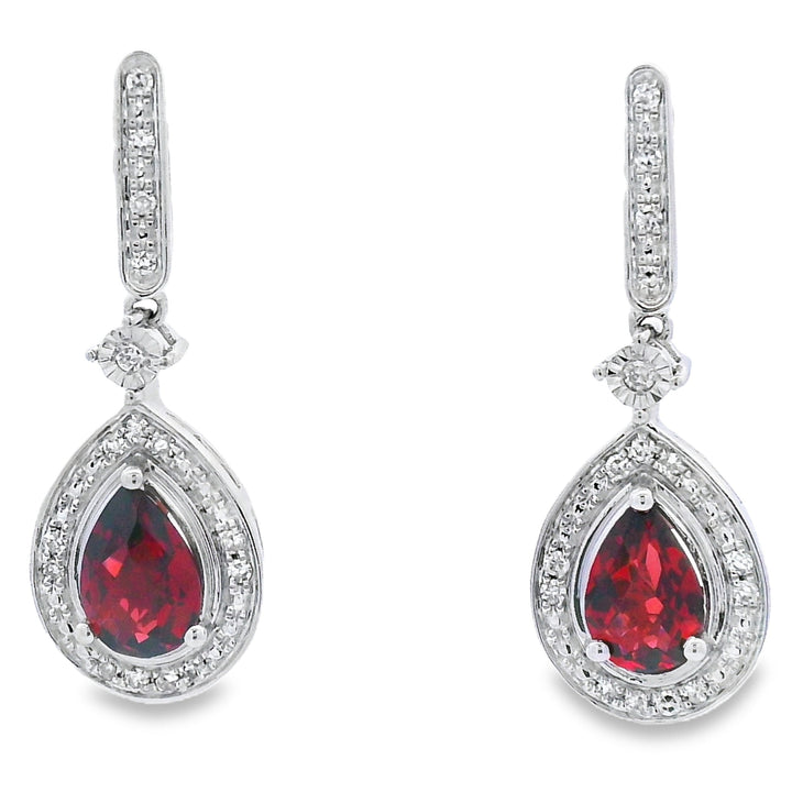 1.06ct Garnet Diamond Dangle Earrings 10KT White Gold
