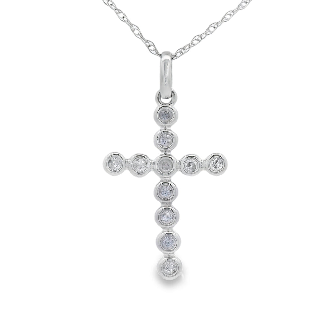 .09ct Diamond Cross Religious Pendant 14KT White Gold