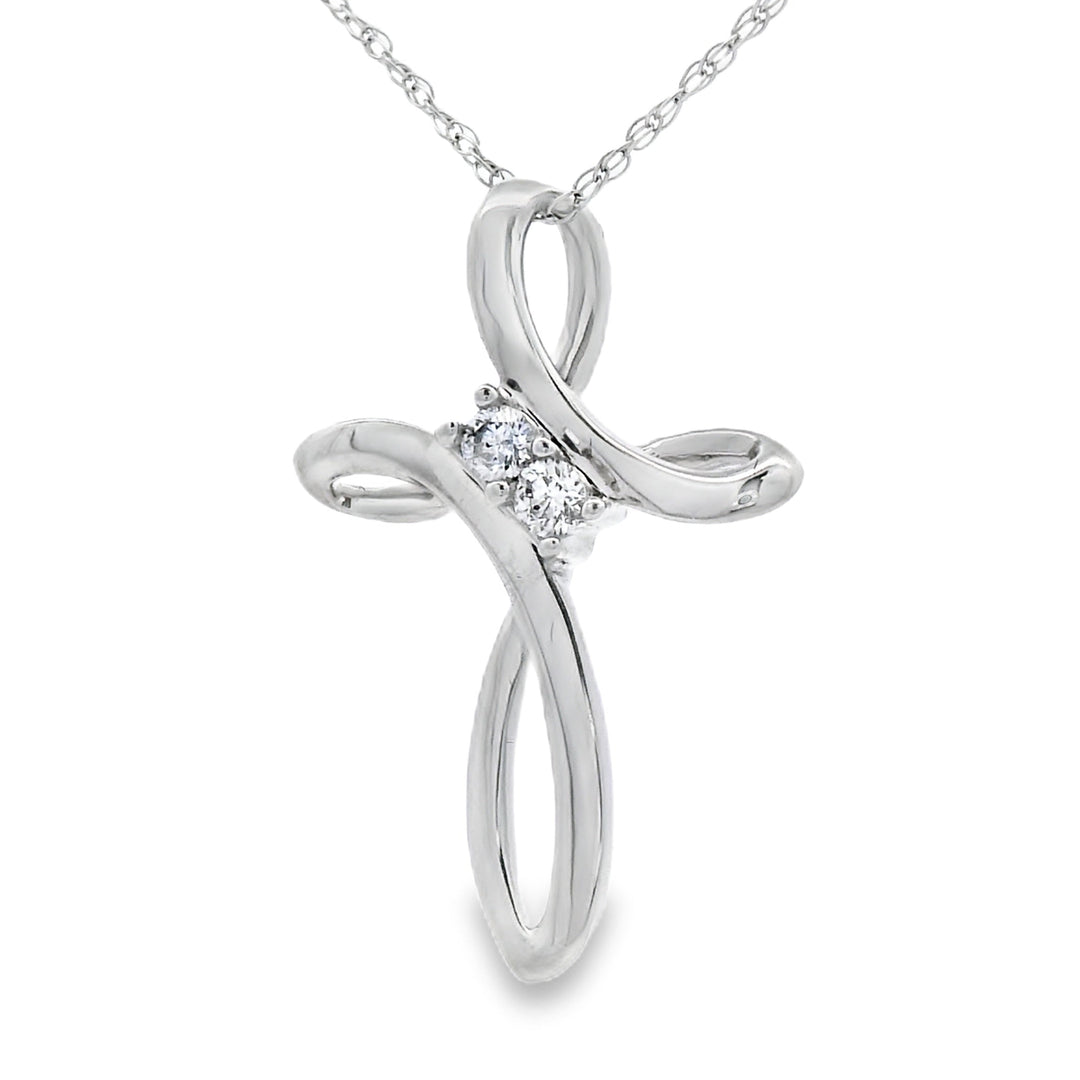 .04ct Diamond Cross Religious Pendant 14KT White Gold