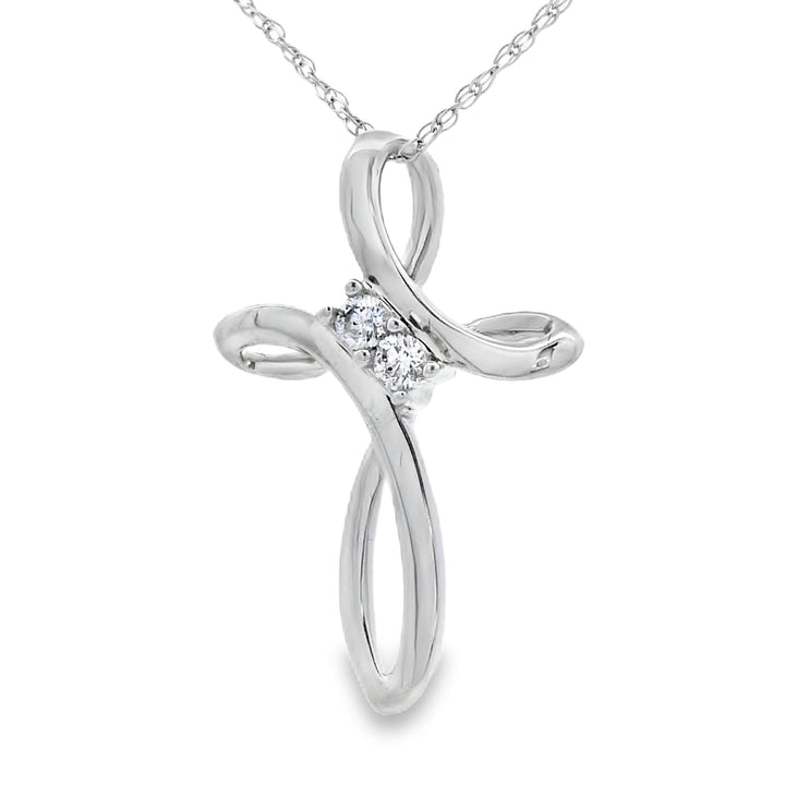 .04ct Diamond Cross Religious Pendant 14KT White Gold