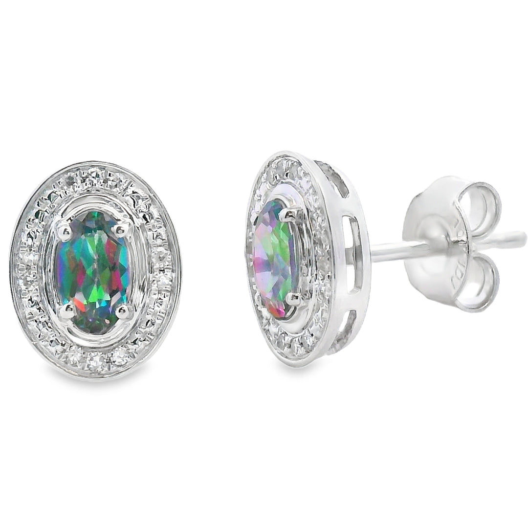 Mystic Fire Topaz Diamond Earrings 10KT White Gold
