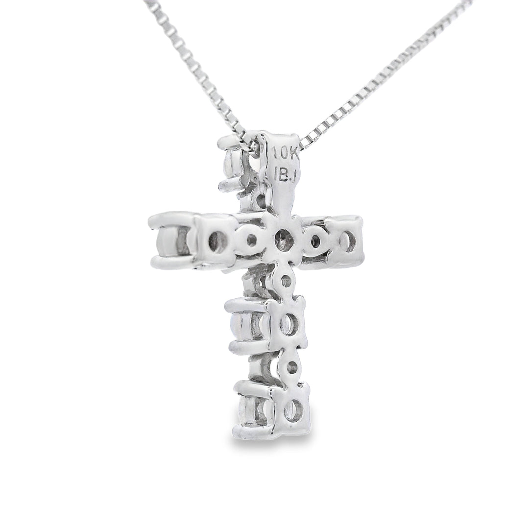 Opal Diamond Cross Religious Pendant 10KT White Gold