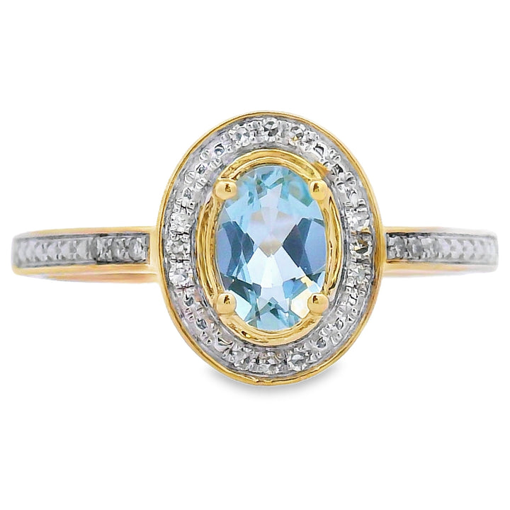 Genuine .40ct Aquamarine Diamond Ring 10KT Yellow Gold