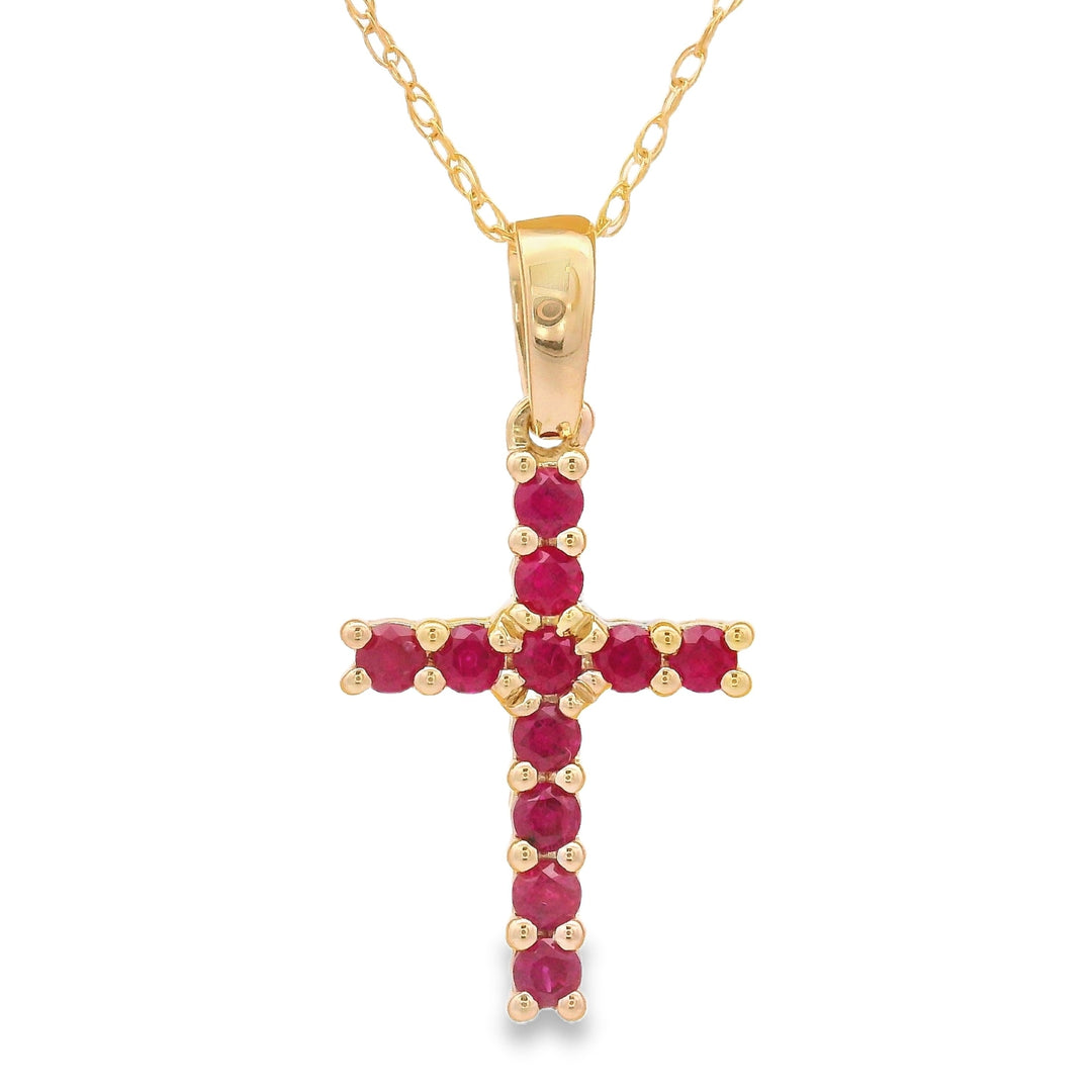 .29ct Ruby Cross Religious Pendant 14KT Yellow Gold