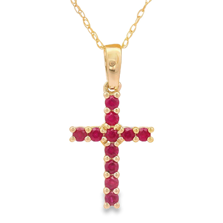 .29ct Ruby Cross Religious Pendant 14KT Yellow Gold