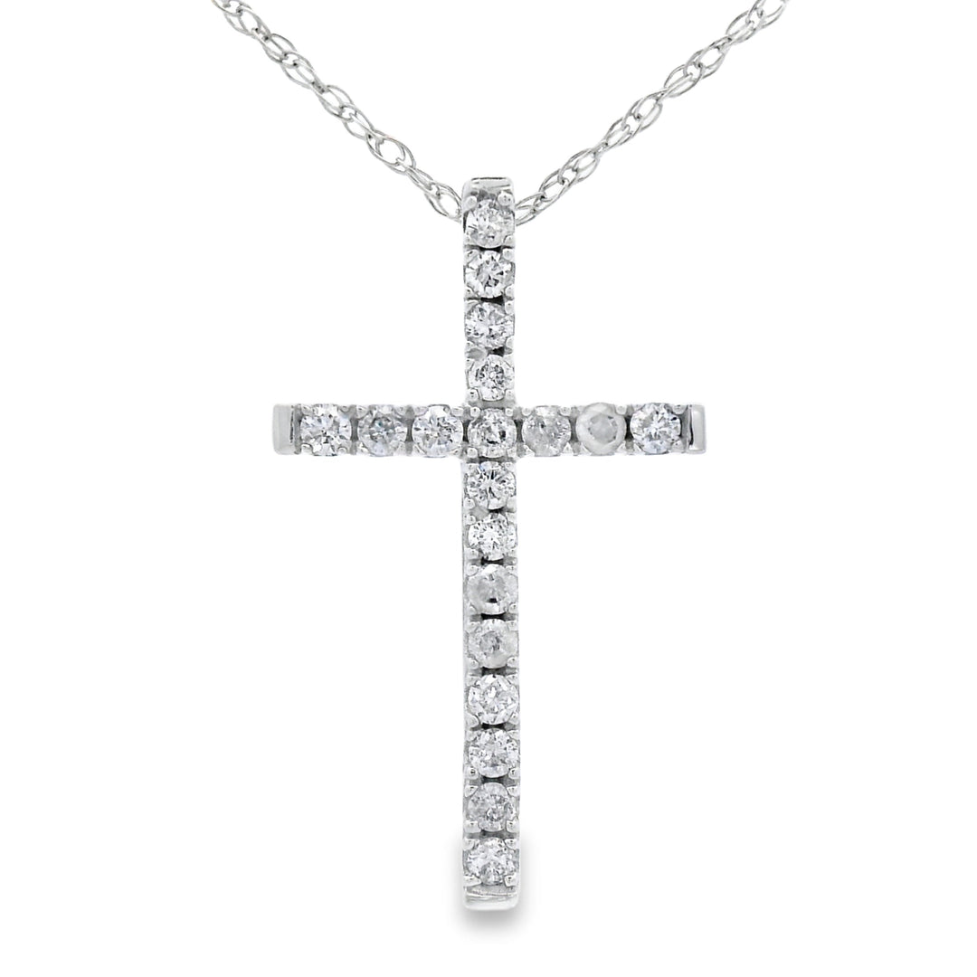.13ct Diamond Cross Religious Pendant 14KT White Gold