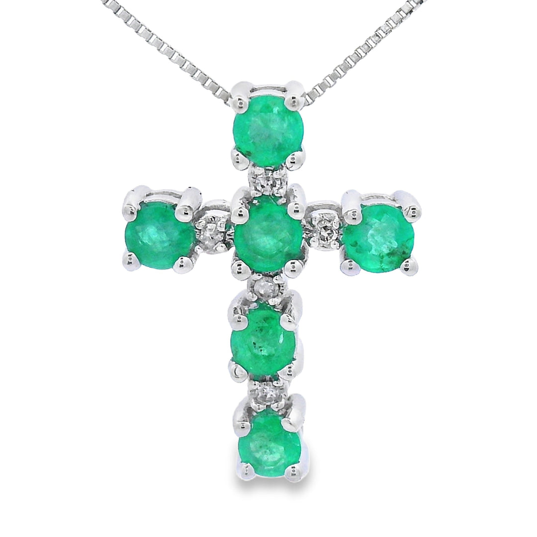 Emerald Diamond Cross Religious Pendant 10KT White Gold