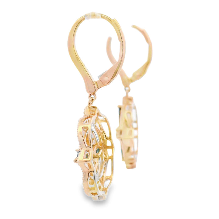 Sapphire Diamond Dangle Earrings 14KT Yellow Gold