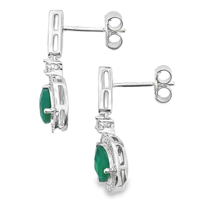 Chalcedony Diamond Dangle Earrings 10KT White Gold