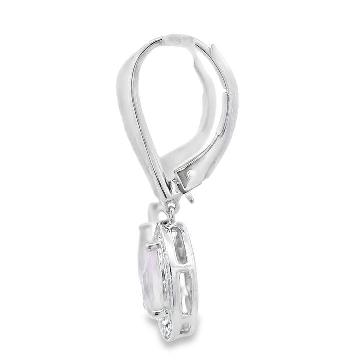 Rose Quartz Diamond Dangle Earrings 10KT White Gold