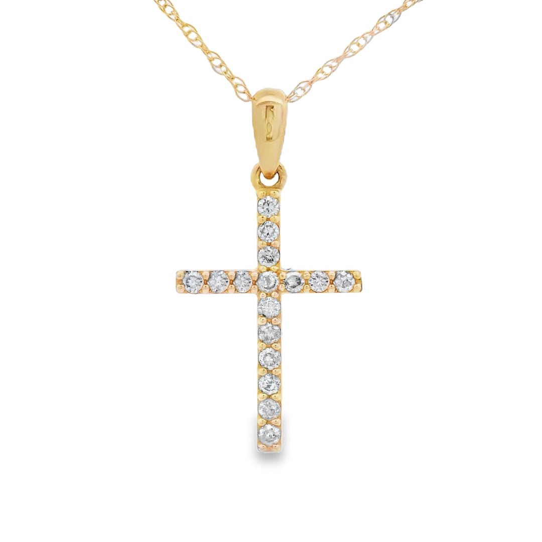 .13ct Diamond Cross Religious Pendant 14KT Yellow Gold