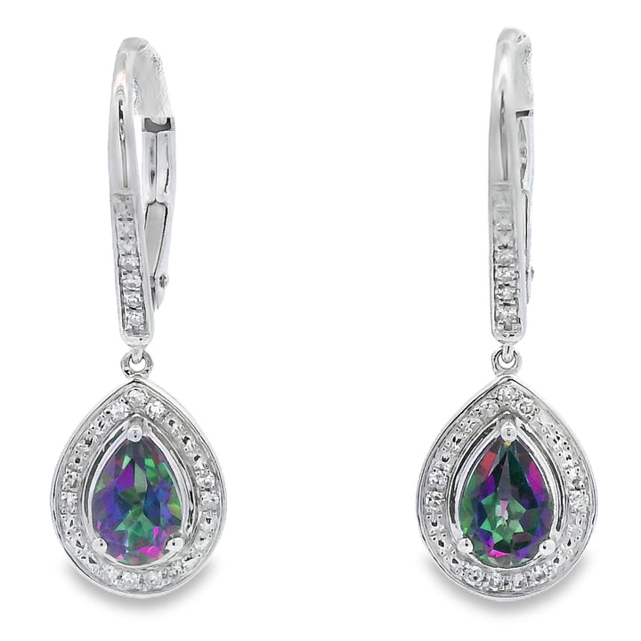 Mystic Fire Topaz Dangle Earrings 10KT White Gold