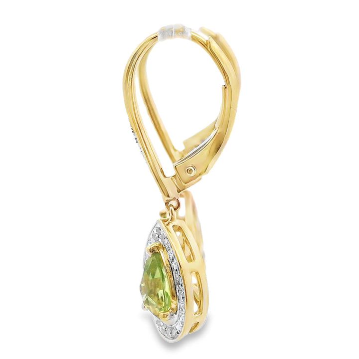 .96ct Peridot Diamond Dangle Earrings 10KT Yellow Gold