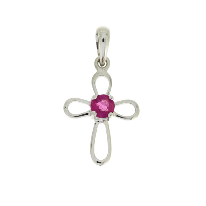 .22ct Ruby Cross Religious Pendant 10KT White Gold