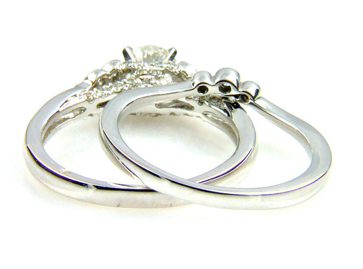 .90ct Antique Style Engagement Ring Set 14KT White Gold