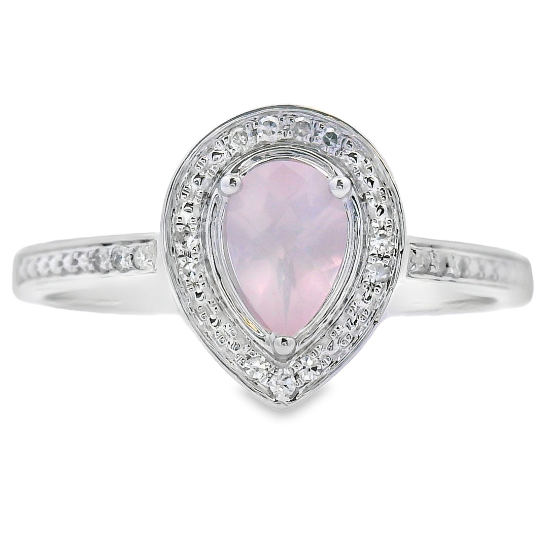 .44ct Rose Quartz Diamond Ring 10KT White Gold
