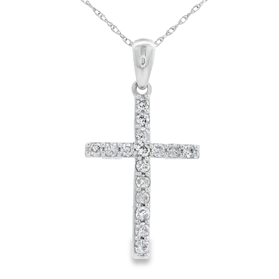 .30ct Diamond Cross Religious Pendant 14KT White Gold