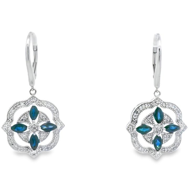 2.04ct Sapphire Diamond Dangle Earrings 14KT White Gold