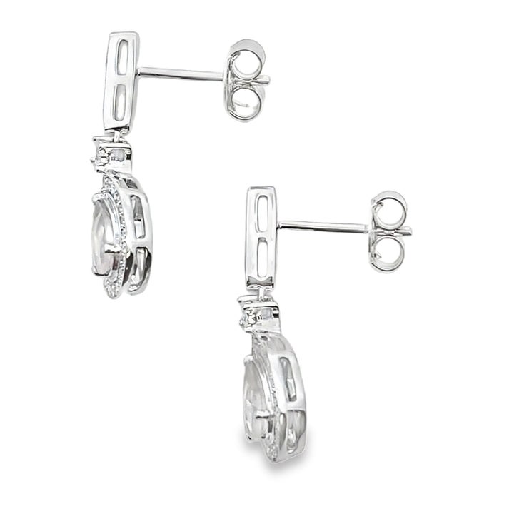 Rose Quartz Diamond Dangle Earrings 10KT White Gold