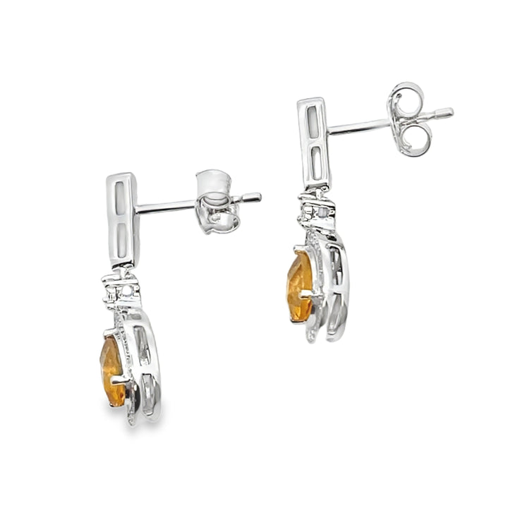 .89ct Citrine Diamond Dangle Earrings 10KT White Gold