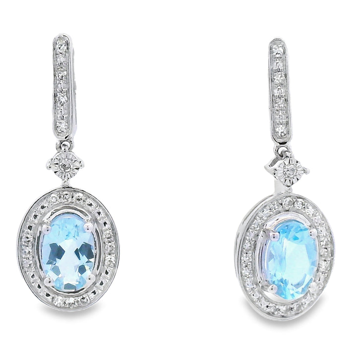 Aquamarine Diamond Dangle Earrings 10KT White Gold