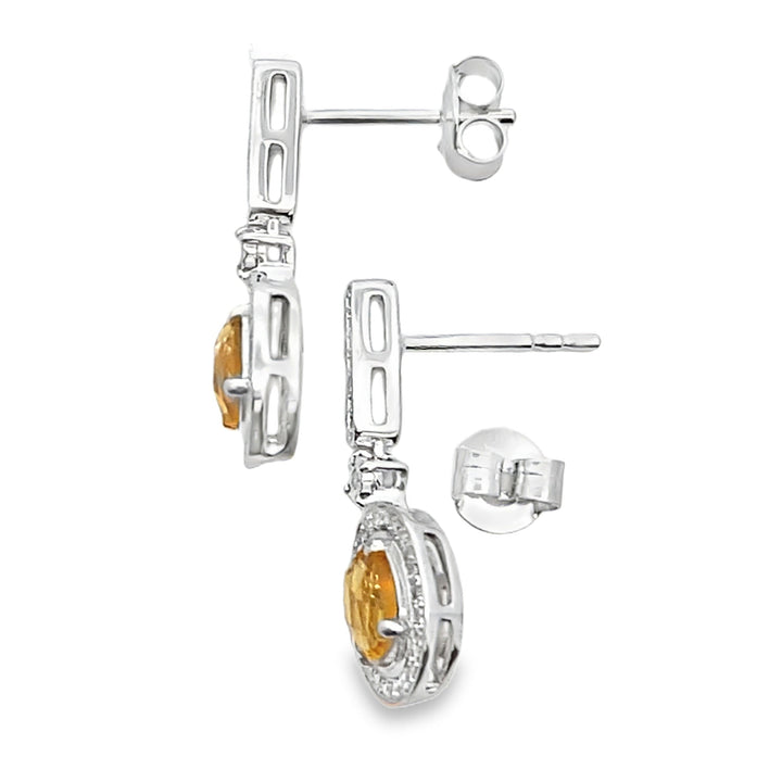1.06ct Citrine Diamond Dangle Earrings 10KT White Gold