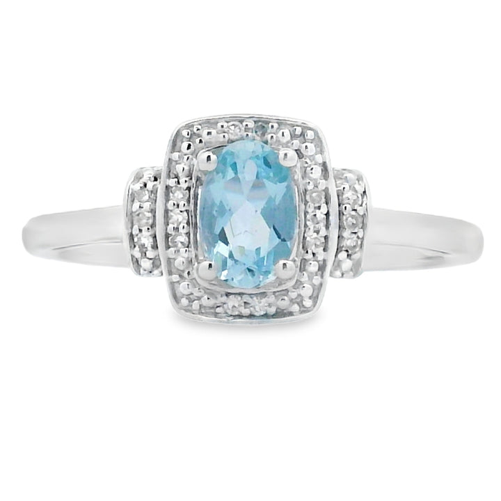 Genuine .45ct Aquamarine Diamond Ring 10KT White Gold