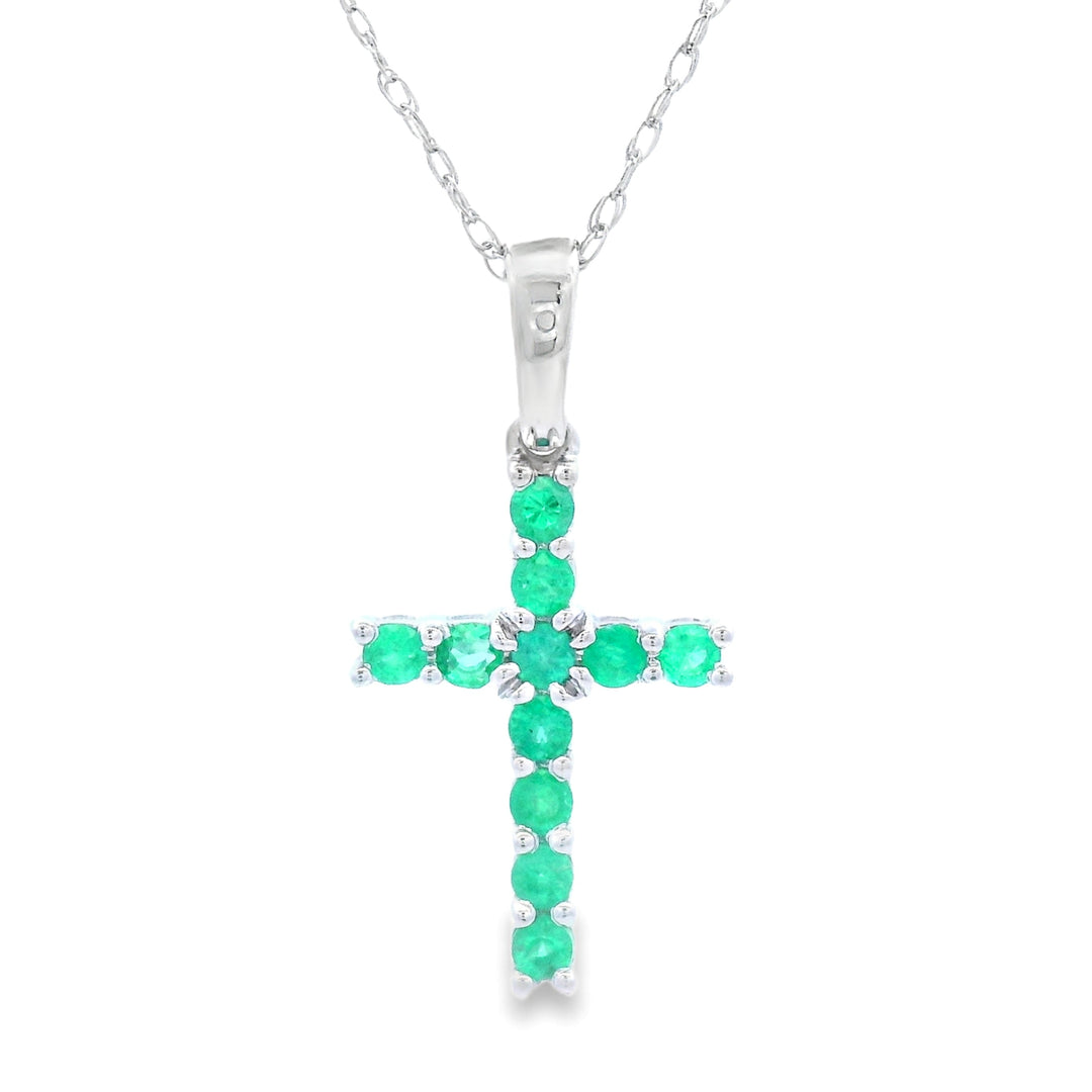 .20ct Emerald Cross Religious Pendant 14KT White Gold
