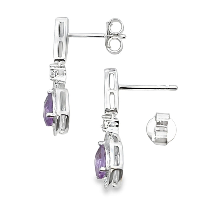 .88ct Amethyst Diamond Dangle Earrings 10KT White Gold